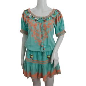 Las Noches Ibiza Beaded Embroidered Beach Dress Size Small Tassels Boho Resort